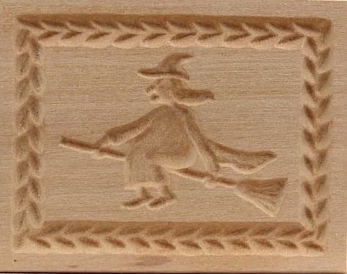 Hexe auf Besen - Springerle Model aus Birnbaumholz