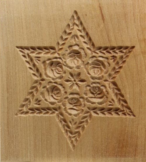 Stern mit sechs Rosen - Springerle Model aus Birnbaumholz